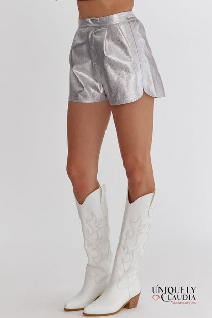 Pnina Metallic Vegan Leather Shorts | Uniquely Claudia Boutique
