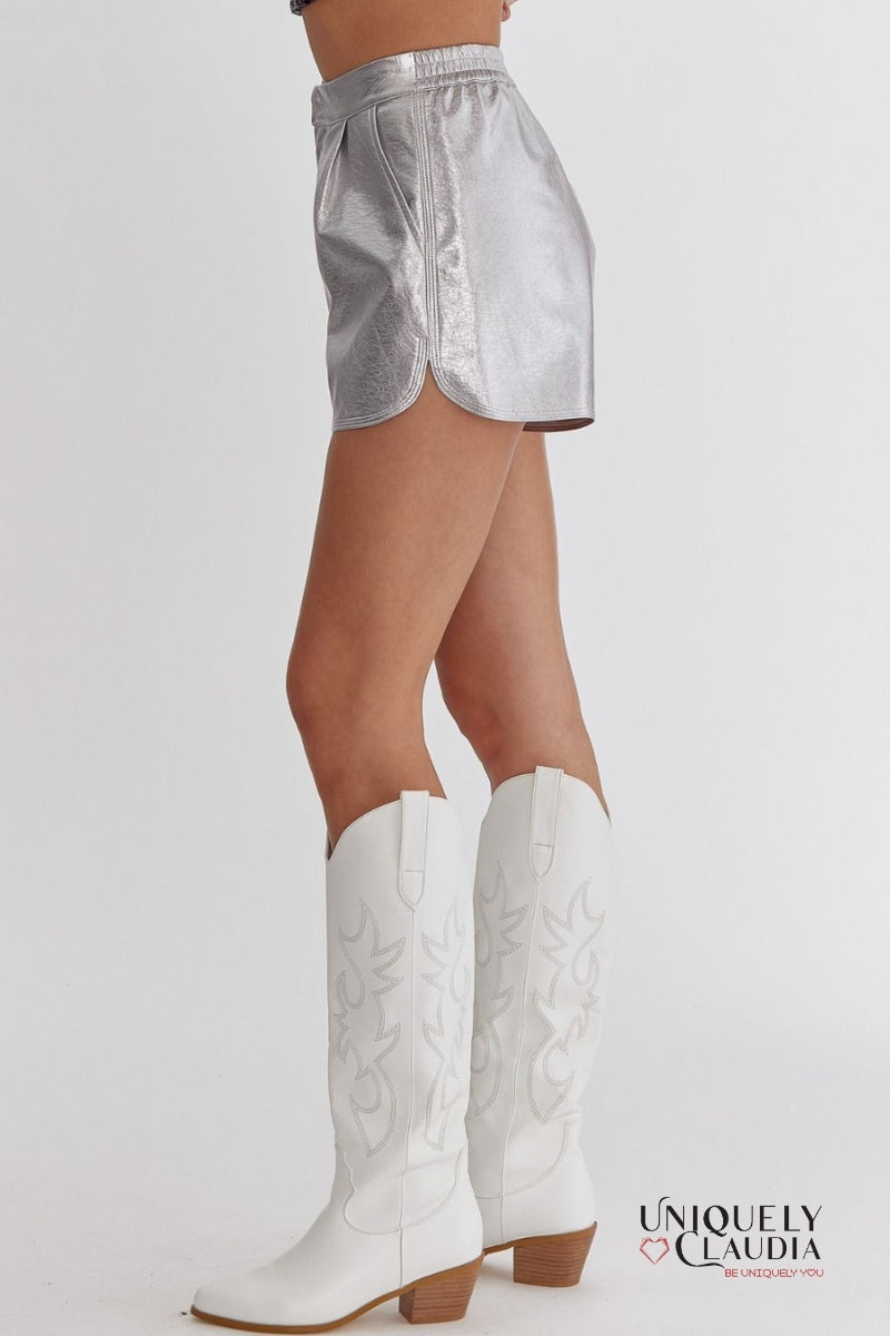 Pnina Metallic Vegan Leather Shorts | Uniquely Claudia Boutique