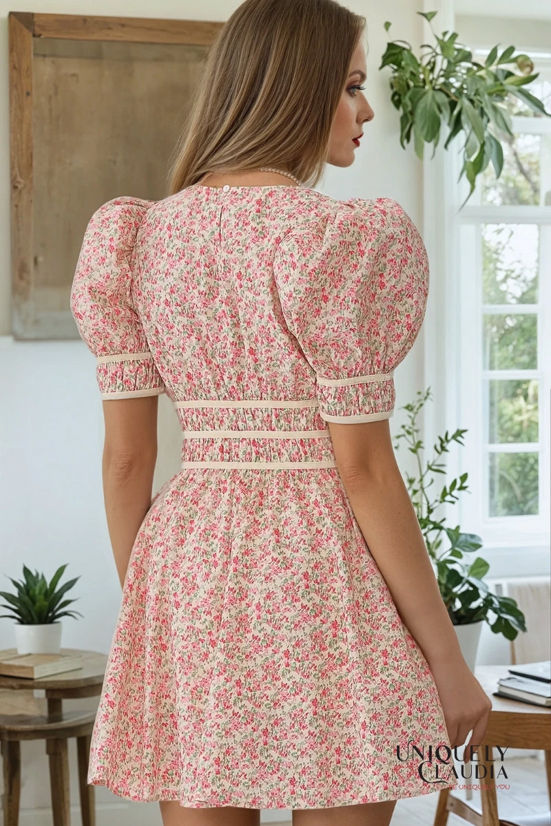 Darleen Velvet Trim Smocking Waist Mini Dress | Uniquely Claudia Boutique