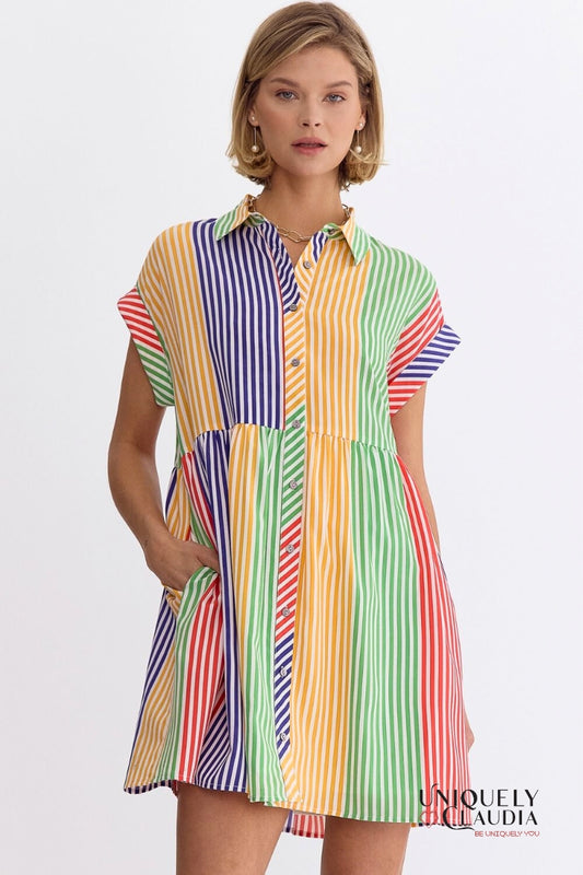 Nikki Multi-Color Stripes Shirt Mini Dress | Uniquely Claudia Boutique