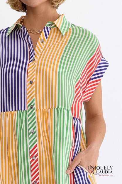 Nikki Multi-Color Stripes Shirt Mini Dress | Uniquely Claudia Boutique