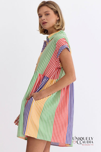 Nikki Multi-Color Stripes Shirt Mini Dress | Uniquely Claudia Boutique