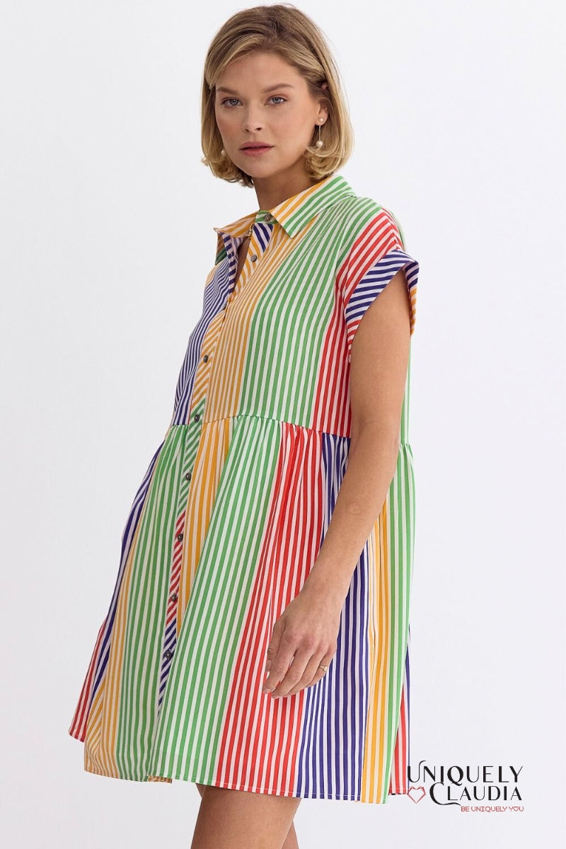 Nikki Multi-Color Stripes Shirt Mini Dress | Uniquely Claudia Boutique