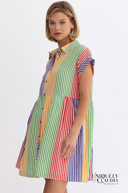 Nikki Multi-Color Stripes Shirt Mini Dress | Uniquely Claudia Boutique