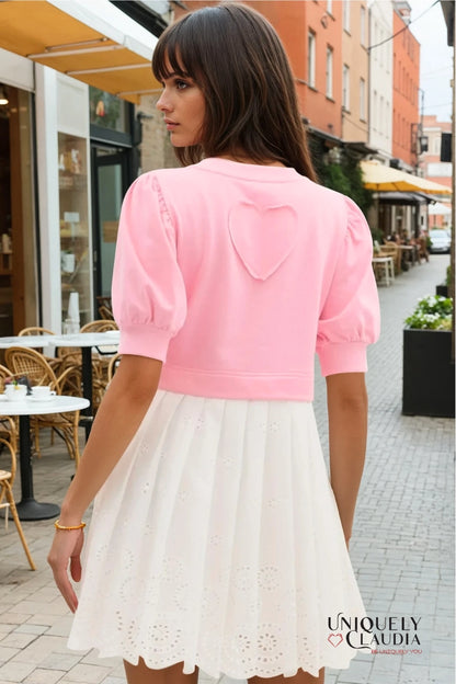 Brenda Two-Tone Pleated Eyelet Mini Dress | Uniquely Claudia Boutique