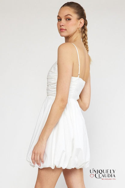 Theresa Spaghetti Strap Ruched Bubble Mini Dress | Uniquely Claudia Boutique