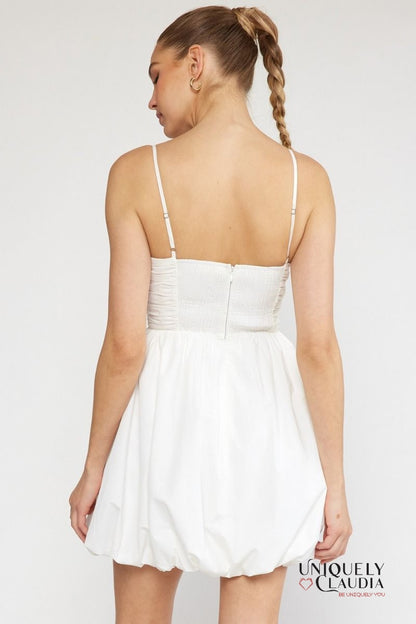 Theresa Spaghetti Strap Ruched Bubble Mini Dress | Uniquely Claudia Boutique