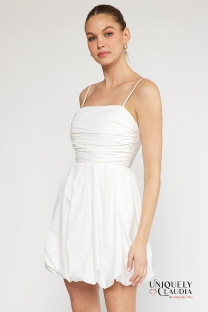 Theresa Spaghetti Strap Ruched Bubble Mini Dress | Uniquely Claudia Boutique