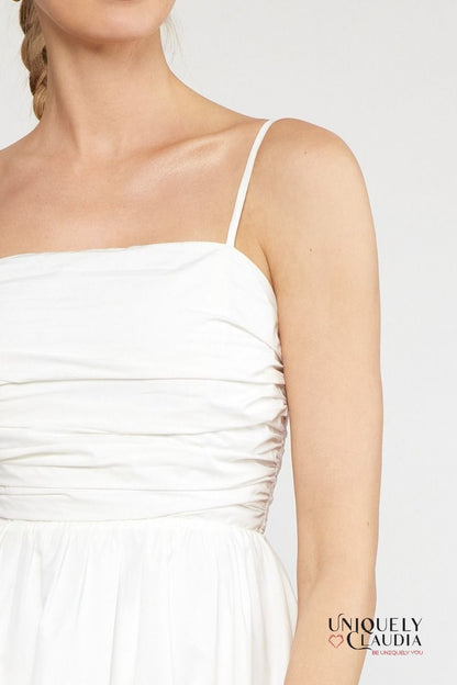 Theresa Spaghetti Strap Ruched Bubble Mini Dress | Uniquely Claudia Boutique