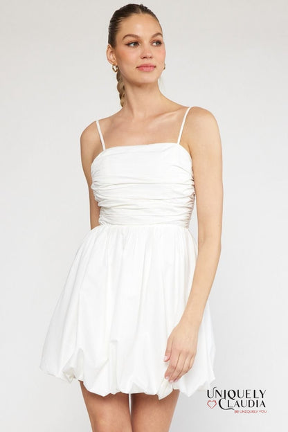 Theresa Spaghetti Strap Ruched Bubble Mini Dress | Uniquely Claudia Boutique