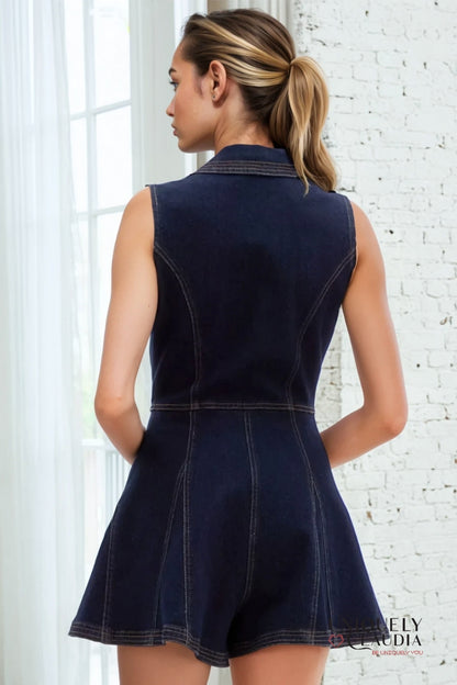 Ellie Sleeveless Button-Down Denim Romper | Uniquely Claudia Boutique