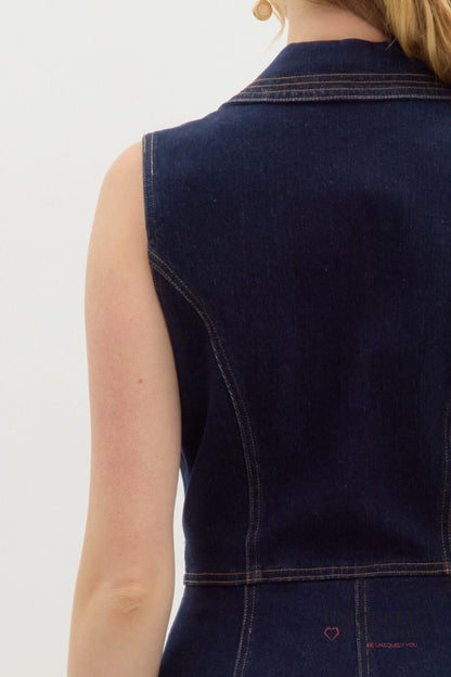 Ellie Sleeveless Button-Down Denim Romper | Uniquely Claudia Boutique