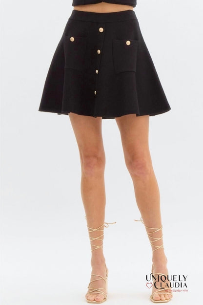 Alexandria Medallion Buttons Knit Mini Skirt | Uniquely Claudia Boutique