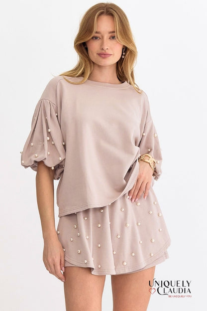 Sabina Pearl Embellished Short Set | Uniquely Claudia Boutique