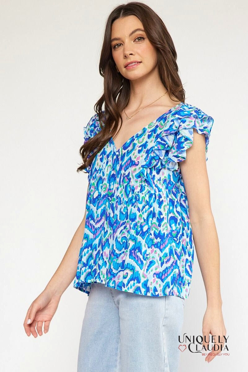 woman wearing blue top