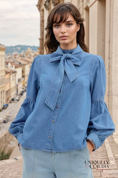 Martina Balloon Sleeve Button-Down Tencel Shirt - Uniquely Claudia Boutique