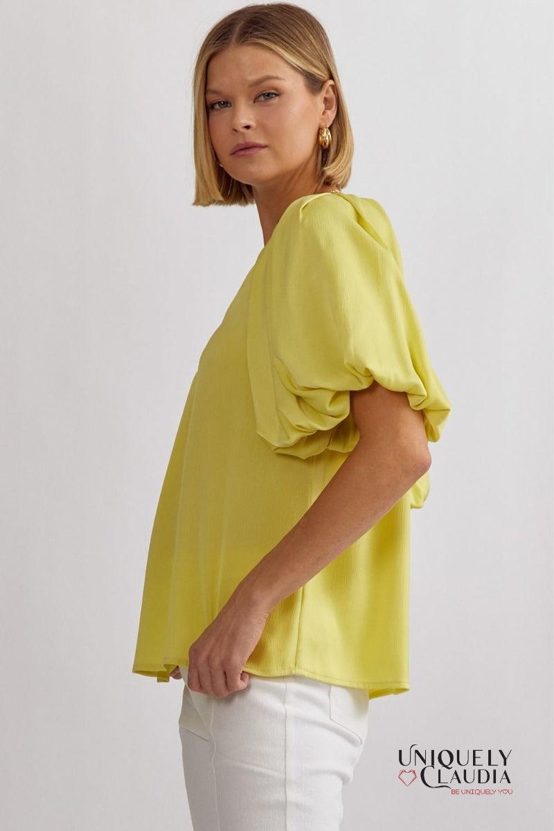 Fernanda Pleated Bubble Sleeve Top | Uniquely Claudia Boutique
