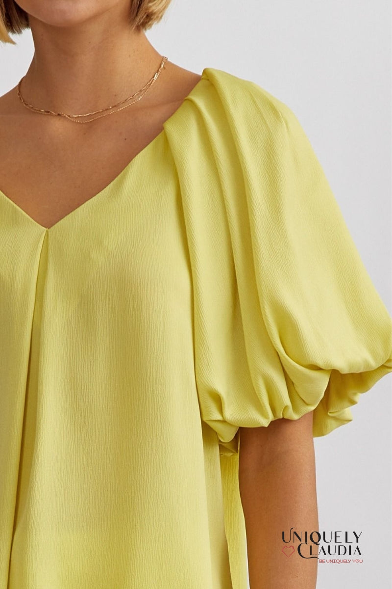 Fernanda Pleated Bubble Sleeve Top | Uniquely Claudia Boutique