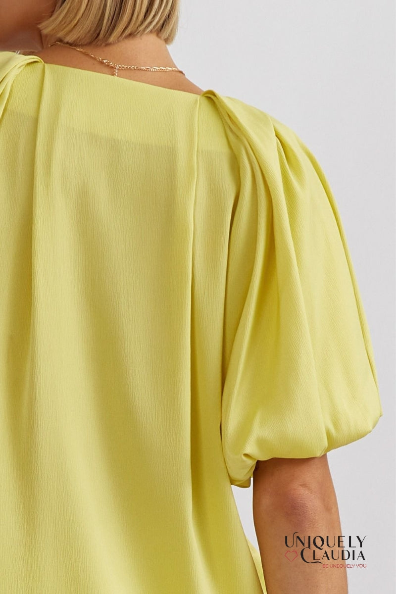 Fernanda Pleated Bubble Sleeve Top | Uniquely Claudia Boutique