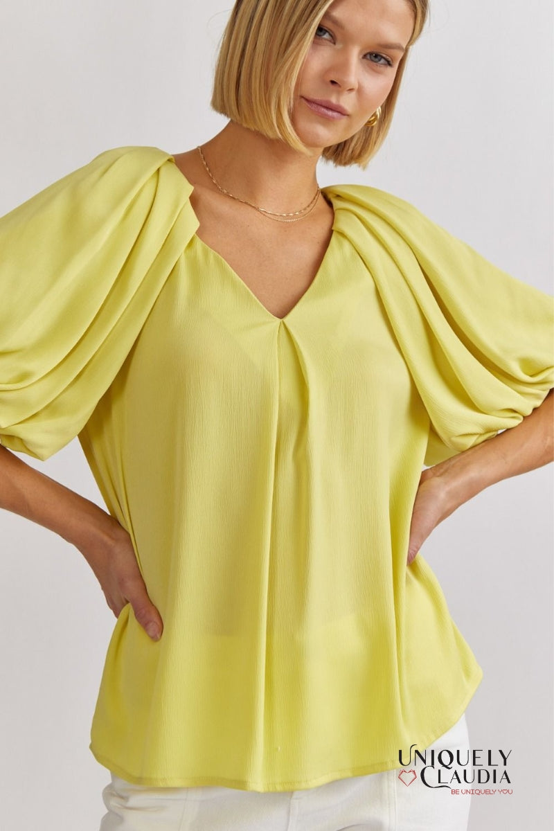Fernanda Pleated Bubble Sleeve Top | Uniquely Claudia Boutique
