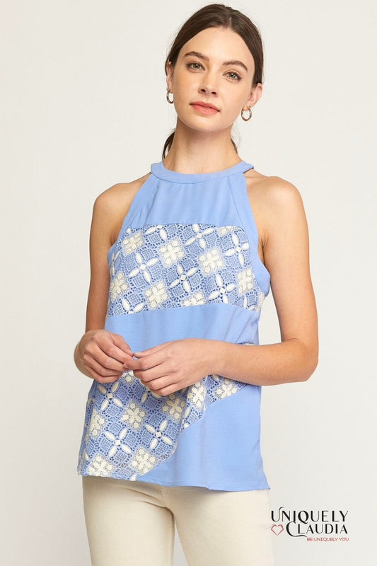 Woman wearing halter top