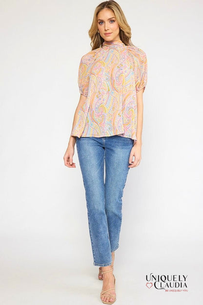 Jada High Neckline Paisley Top | Uniquely Claudia Boutique