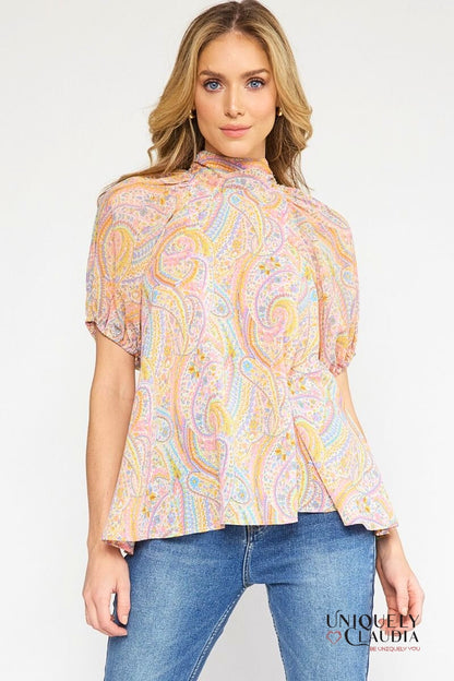 Jada High Neckline Paisley Top | Uniquely Claudia Boutique