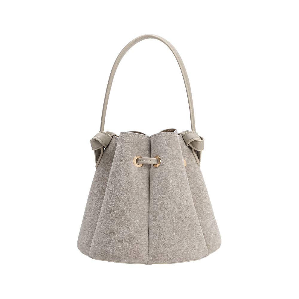 MELIE BIANCO: Laguna Light Gray Suede Bucket Bag