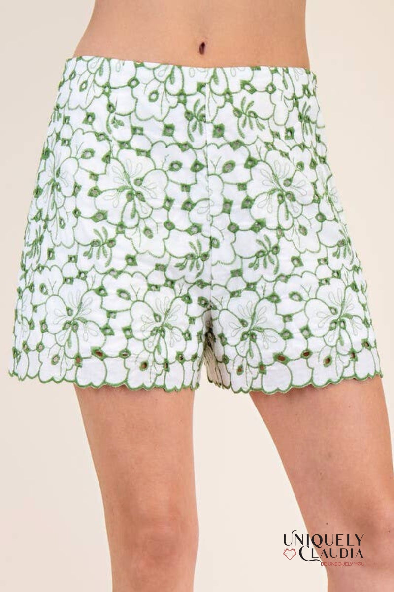 Chelsea Embroidered Eyelet Blouse & Short Set