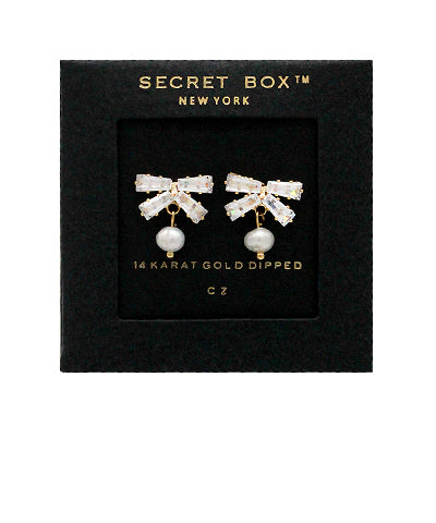 Pearl & CZ Baguette Bow Earrings - Uniquely Claudia Boutique