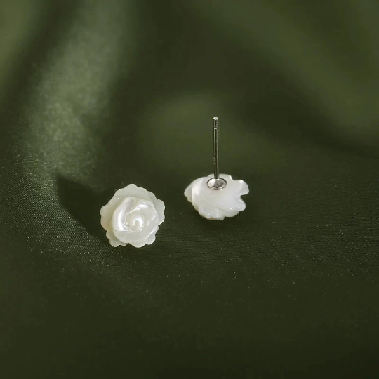 Mother of Pearl Flower Stud Earrings