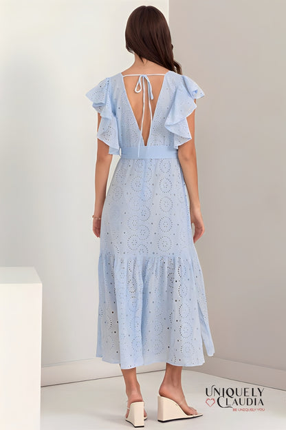 Mackenzie Eyelet Tiered Ruffle Sleeve Maxi Dress - Uniquely Claudia Boutique