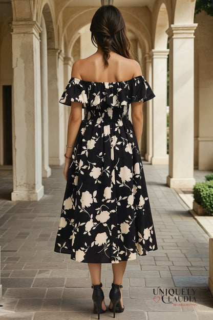 Andreina Floral Ruffled Midi Dress | Uniquely Claudia Boutique