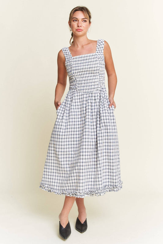 Savannah Checkered Smocked Midi Dress | Uniquely Claudia 