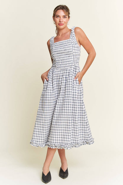 Savannah Checkered Smocked Midi Dress | Uniquely Claudia 