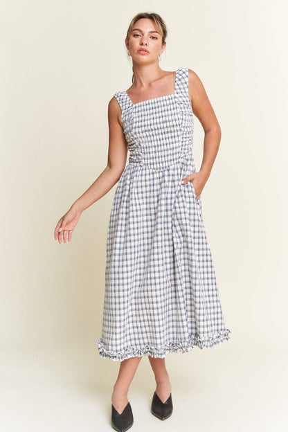 Savannah Checkered Smocked Midi Dress | Uniquely Claudia 