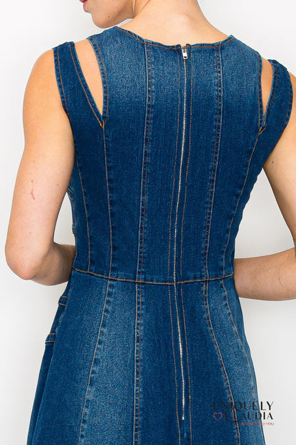 Tabitha Cut Out Slit Straps Denim Mini Dress | Uniquely Claudia Boutique 