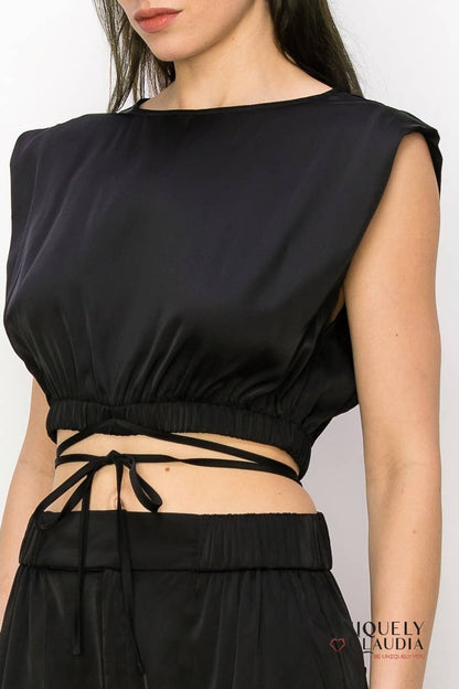Sidney Sleeveless Satin Crop Top |Uniquely Claudia Boutique 