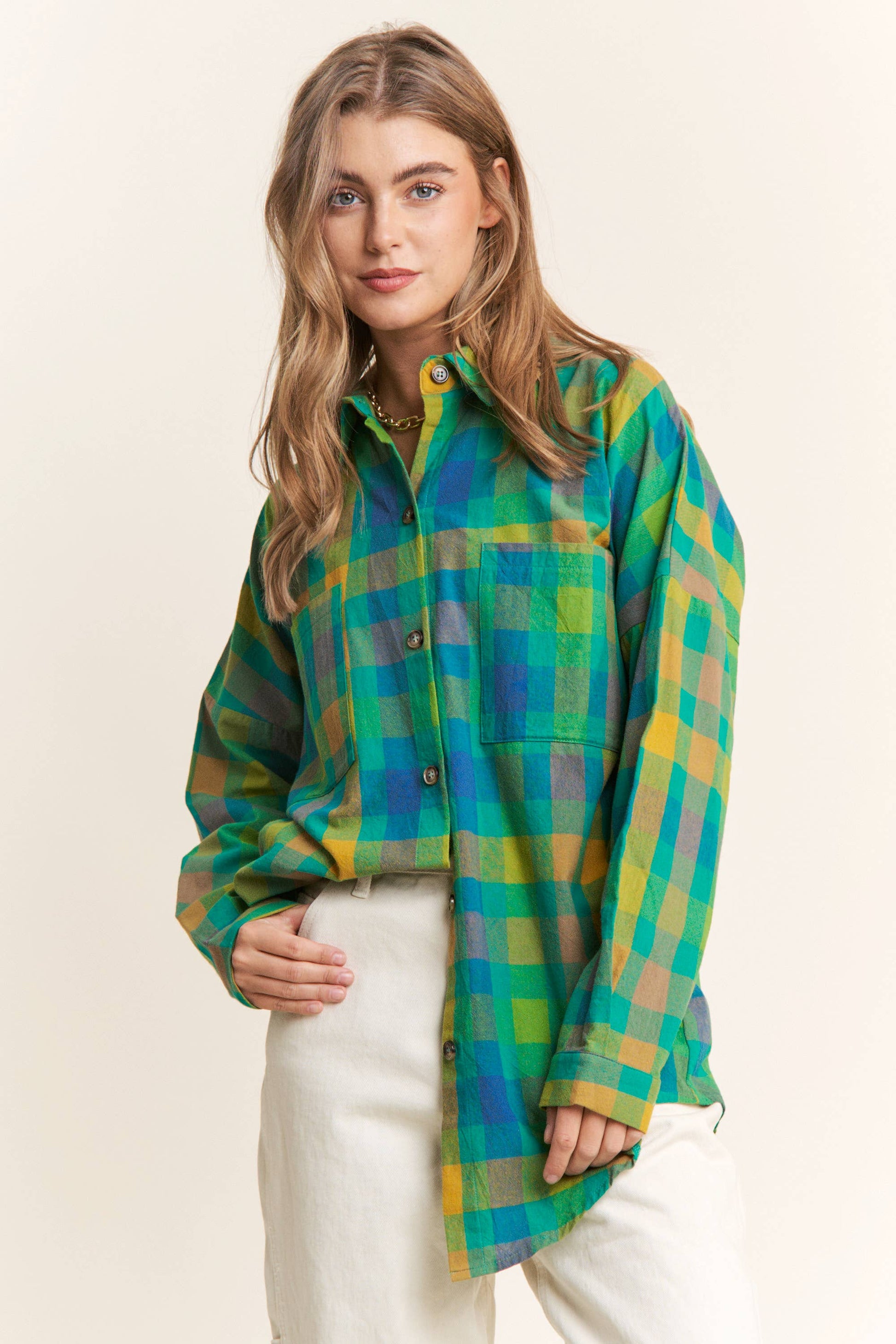 Doria Boyfriend Plaid Button Down Shirt | Uniquely Claudia Boutique
