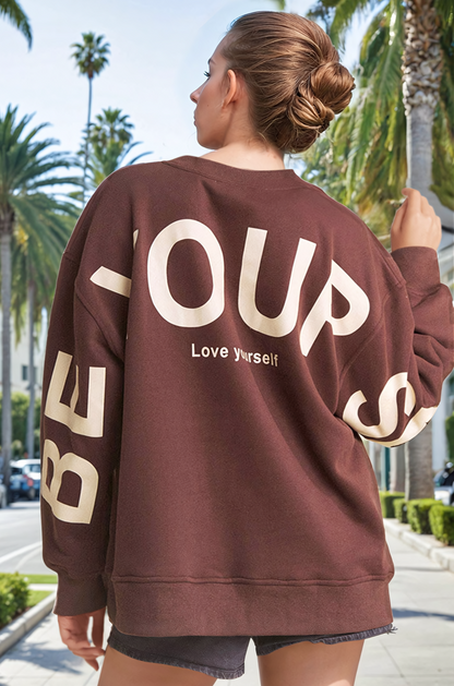 Love Yourself Oversized Brown Sweatshirt | Uniquely Claudia Boutique