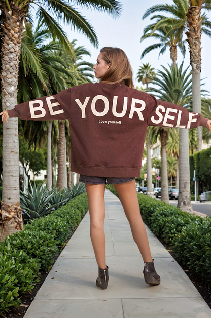 Love Yourself Oversized Brown Sweatshirt | Uniquely Claudia Boutique