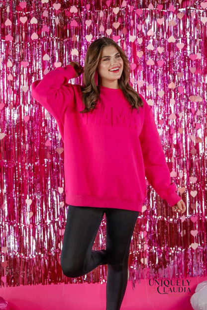 MAMA Hot Pink Embossed Sweatshirt | Uniquely Claudia Boutique 