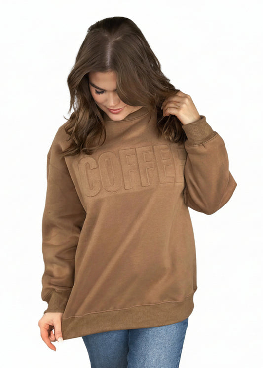 Coffee Embossed Sweatshirt | Uniquely Claudia Boutique 