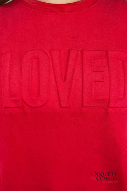 Loved Red Embossed Sweatshirt | Uniquely Claudia Boutique 