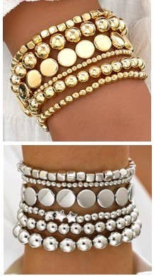 MULTI BALL CHAIN BEAD MIX STRETCHABLE BRACELET | Uniquely Claudia Boutique
