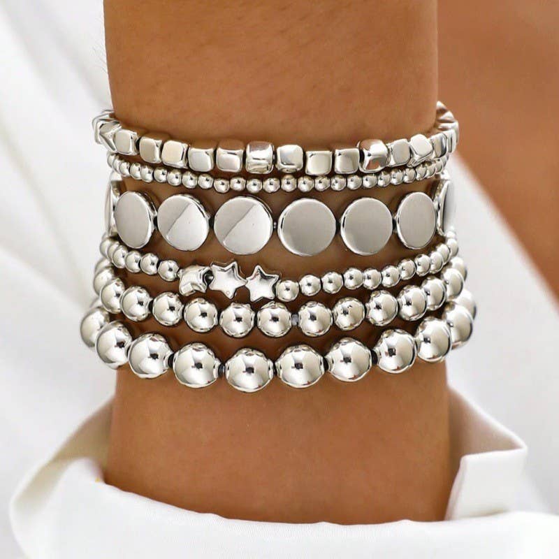 MULTI BALL CHAIN BEAD MIX STRETCHABLE BRACELET | Uniquely Claudia Boutique