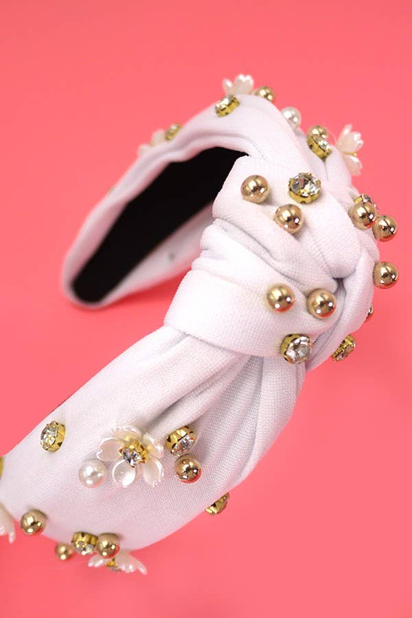 Daisy & Pearls Knotted Headband | Uniquely Claudia 