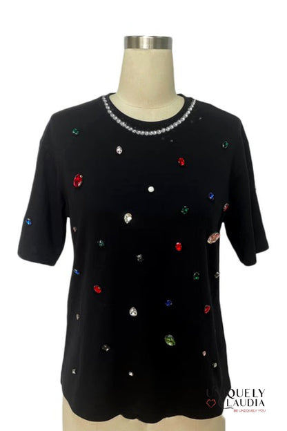 Crown Jewels Embellished Cotton Tee - Uniquely Claudia Boutique