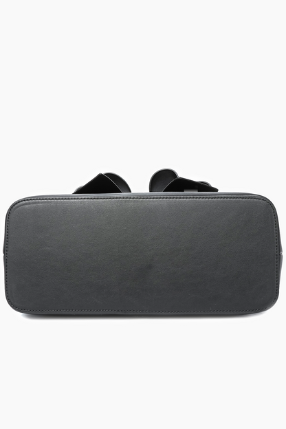 Daisy Bowtie Dual Straw Tote Bag: Black | Uniquely Claudia Boutique 