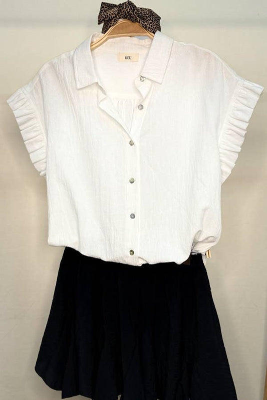Helena Solid Ruffle Sleeve Button-Down Shirt - Uniquely Claudia Boutique